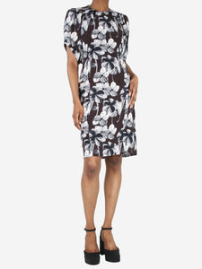 Marni Brown floral printed midi dress - size UK 6