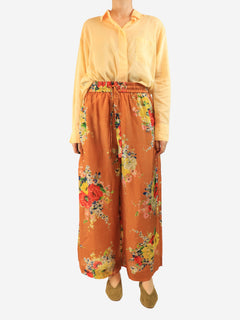 Orange floral silk trousers - size UK 14 Trousers Zimmermann 