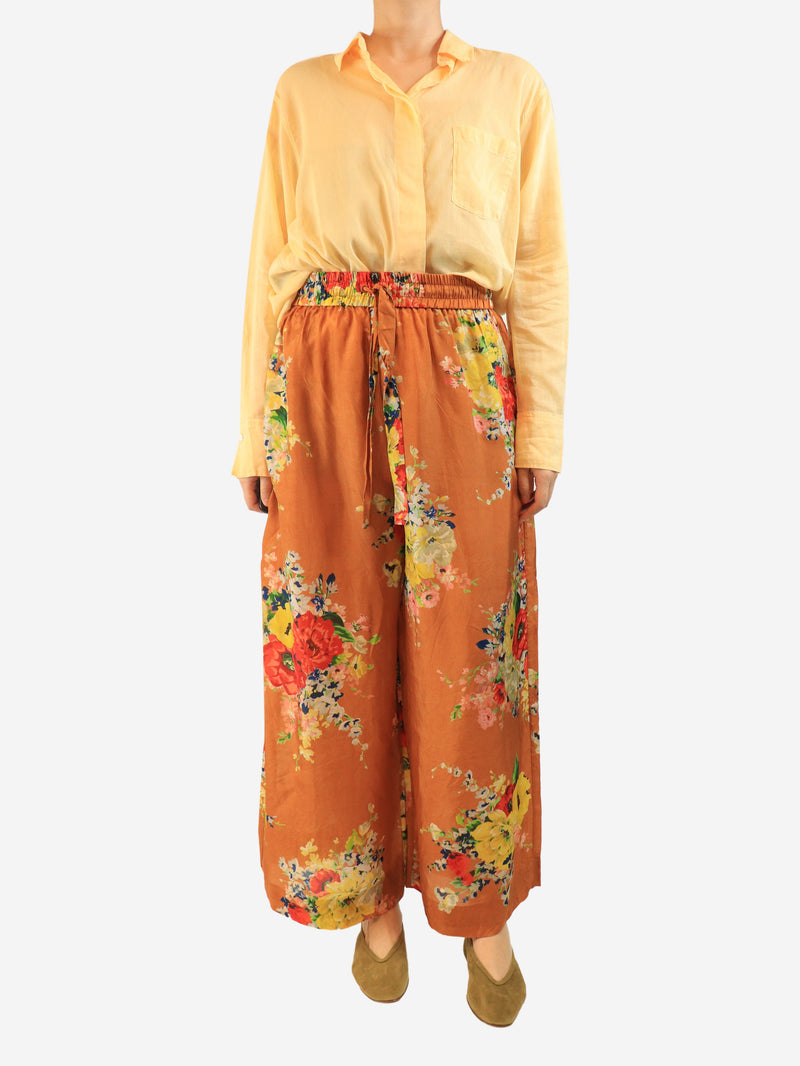 Orange floral silk trousers - size UK 14 Trousers Zimmermann 