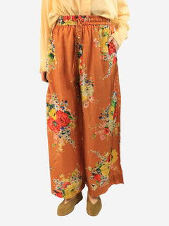 Orange floral silk trousers - size UK 14 Trousers Zimmermann 