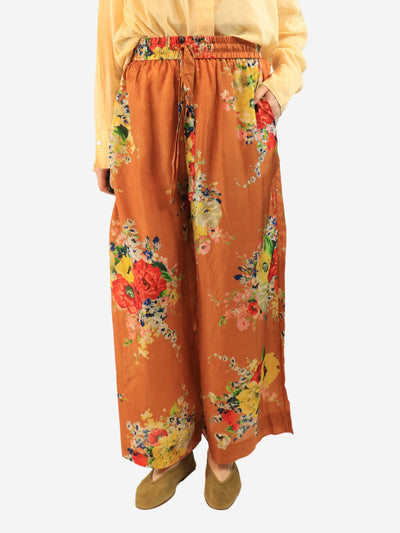 Orange floral silk trousers - size UK 14 Trousers Zimmermann 