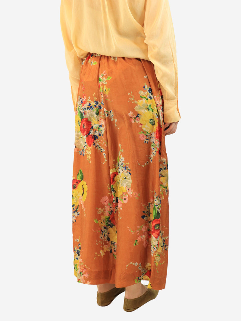 Orange floral silk trousers - size UK 14 Trousers Zimmermann 