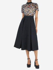 self-portrait Black broderie anglaise midi dress - size UK 6