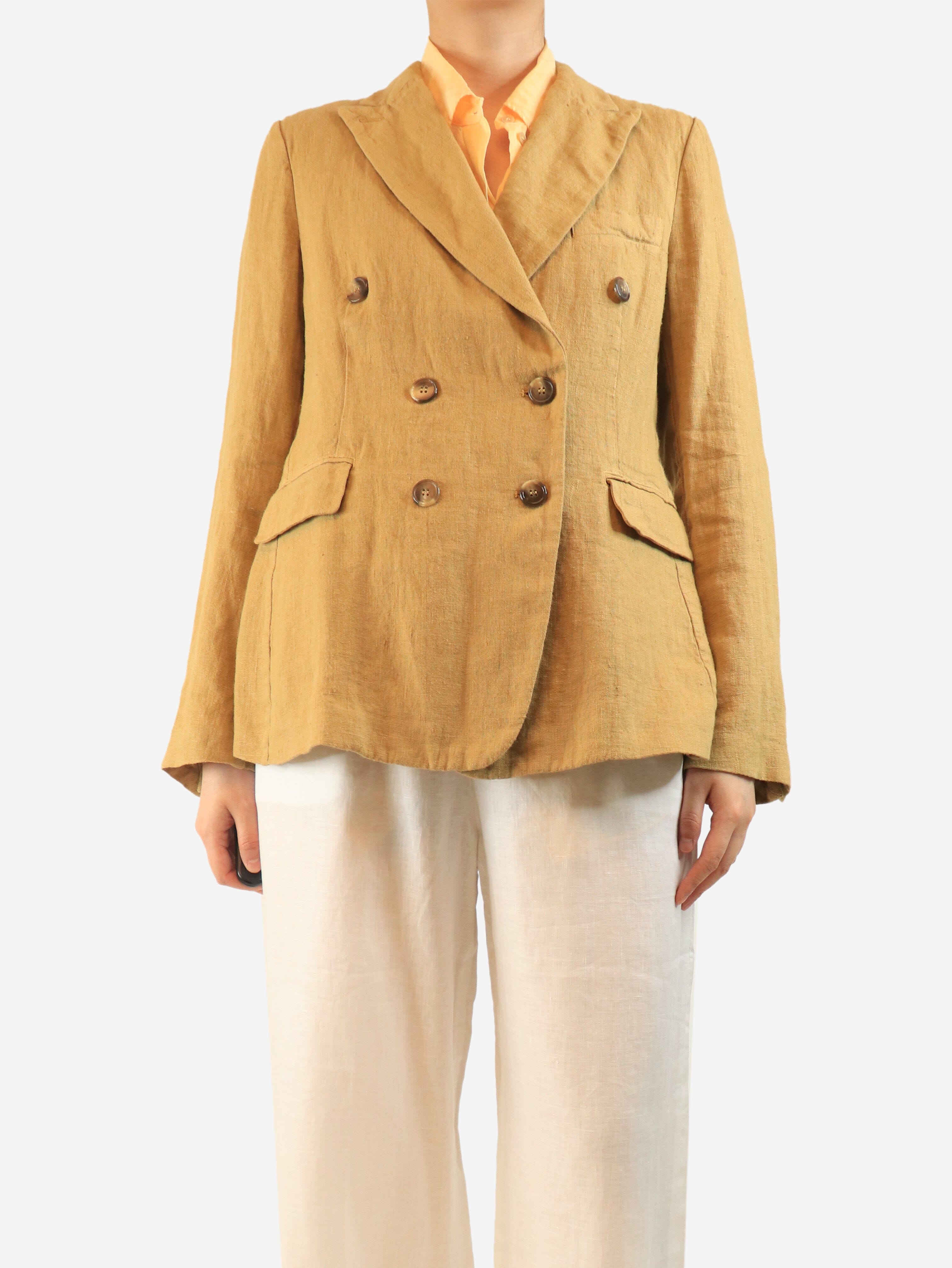 Tan double-breasted linen jacket - size UK 12 Coats & Jackets Kiltie 