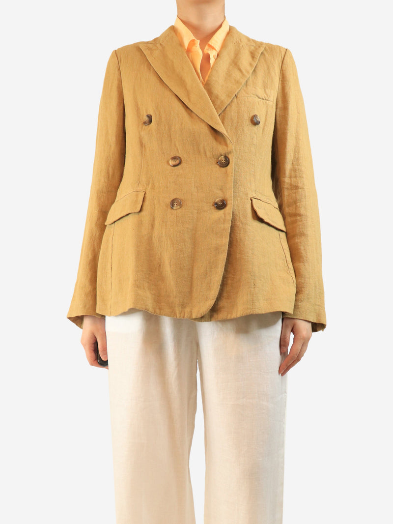 Tan double-breasted linen jacket - size UK 12 Coats & Jackets Kiltie 