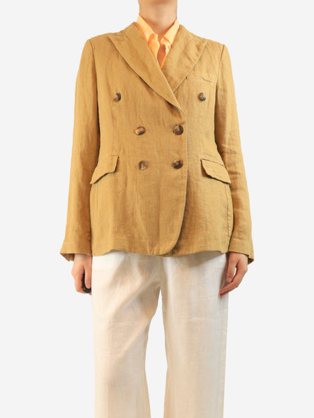 Tan double-breasted linen jacket - size UK 12 product image