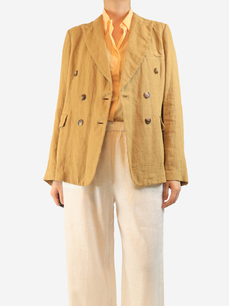 Tan double-breasted linen jacket - size UK 12 Coats & Jackets Kiltie 