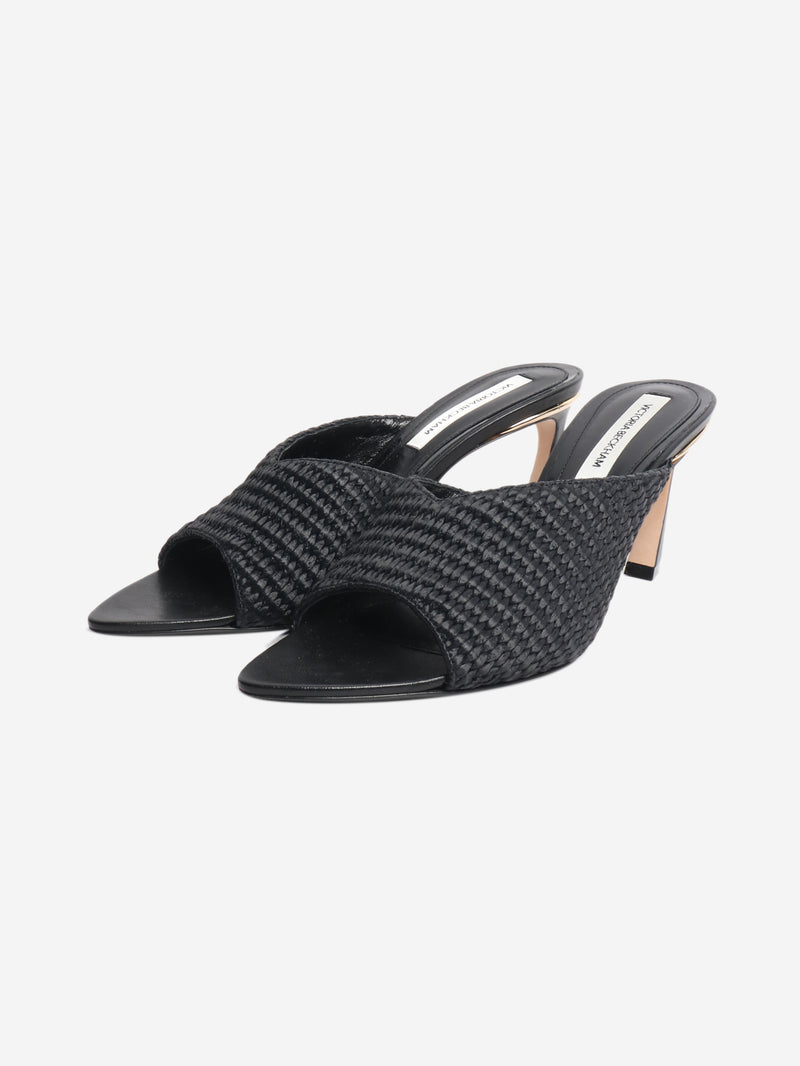 Navy raffia and leather mules - size EU 39