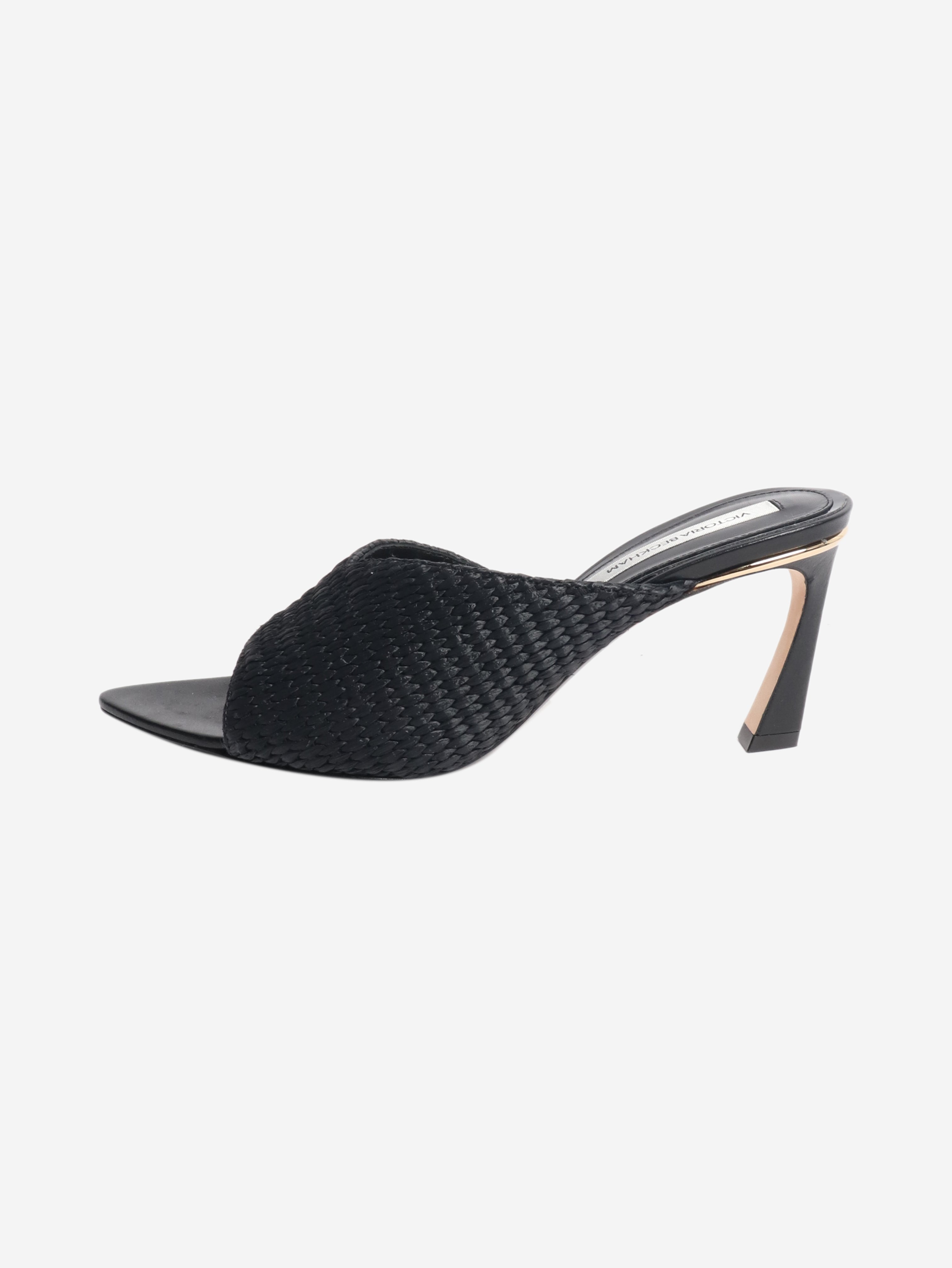 Navy raffia and leather mules - size EU 39