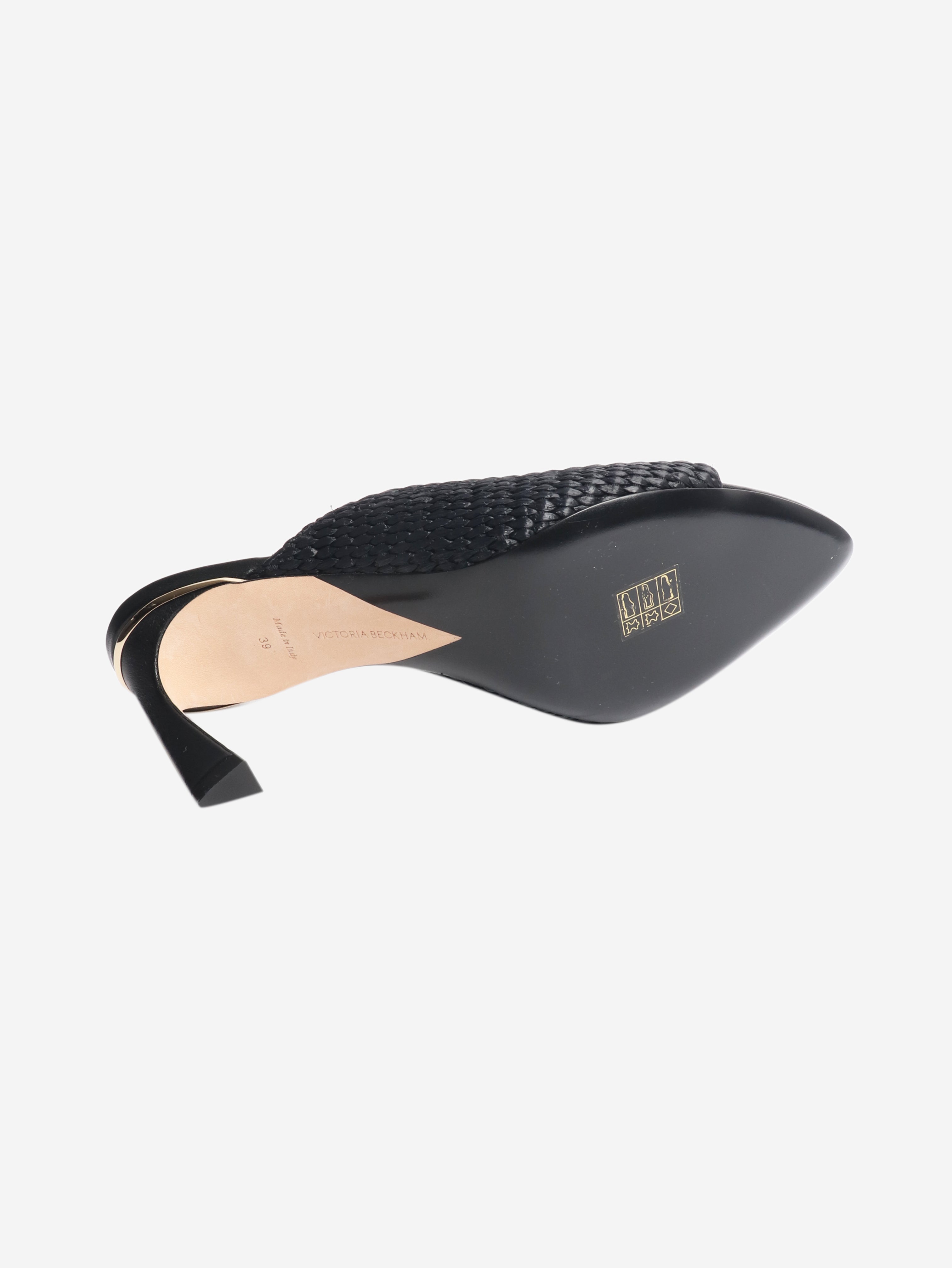 Navy raffia and leather mules - size EU 39