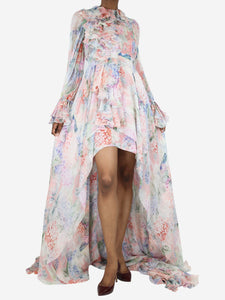 Gucci Multicolour silk floral frilled maxi dress - size UK 6