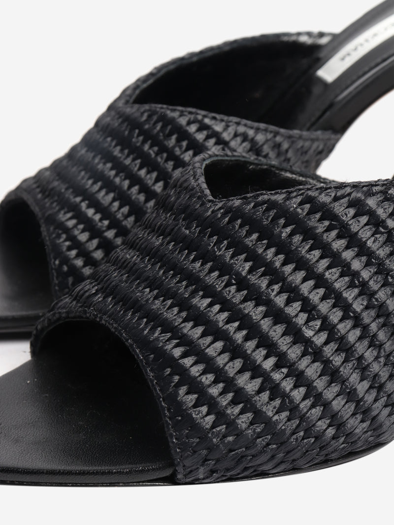 Navy raffia and leather mules - size EU 39
