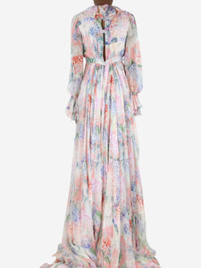 Gucci Multicolour silk floral frilled maxi dress - size UK 6