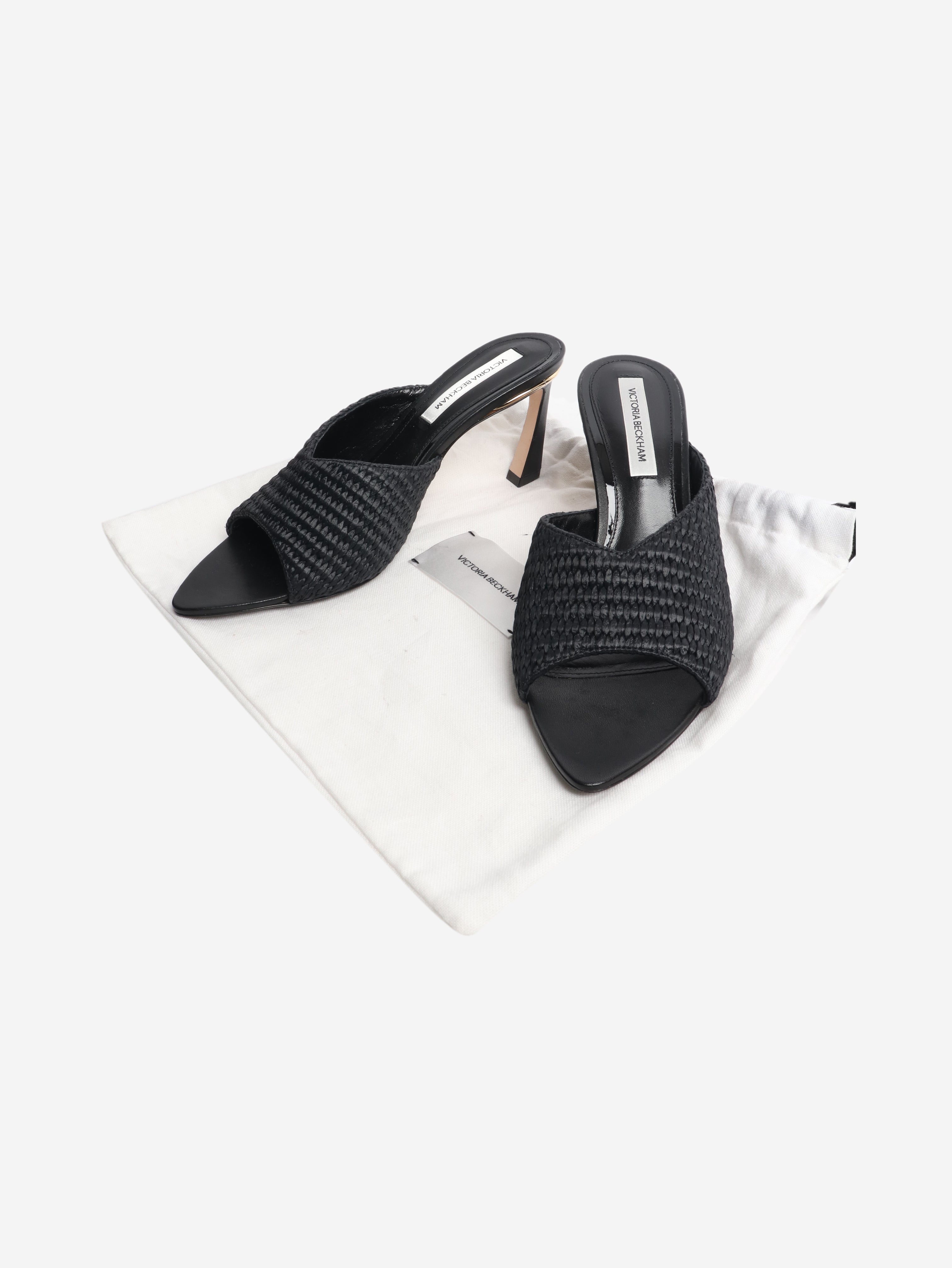 Navy raffia and leather mules - size EU 39