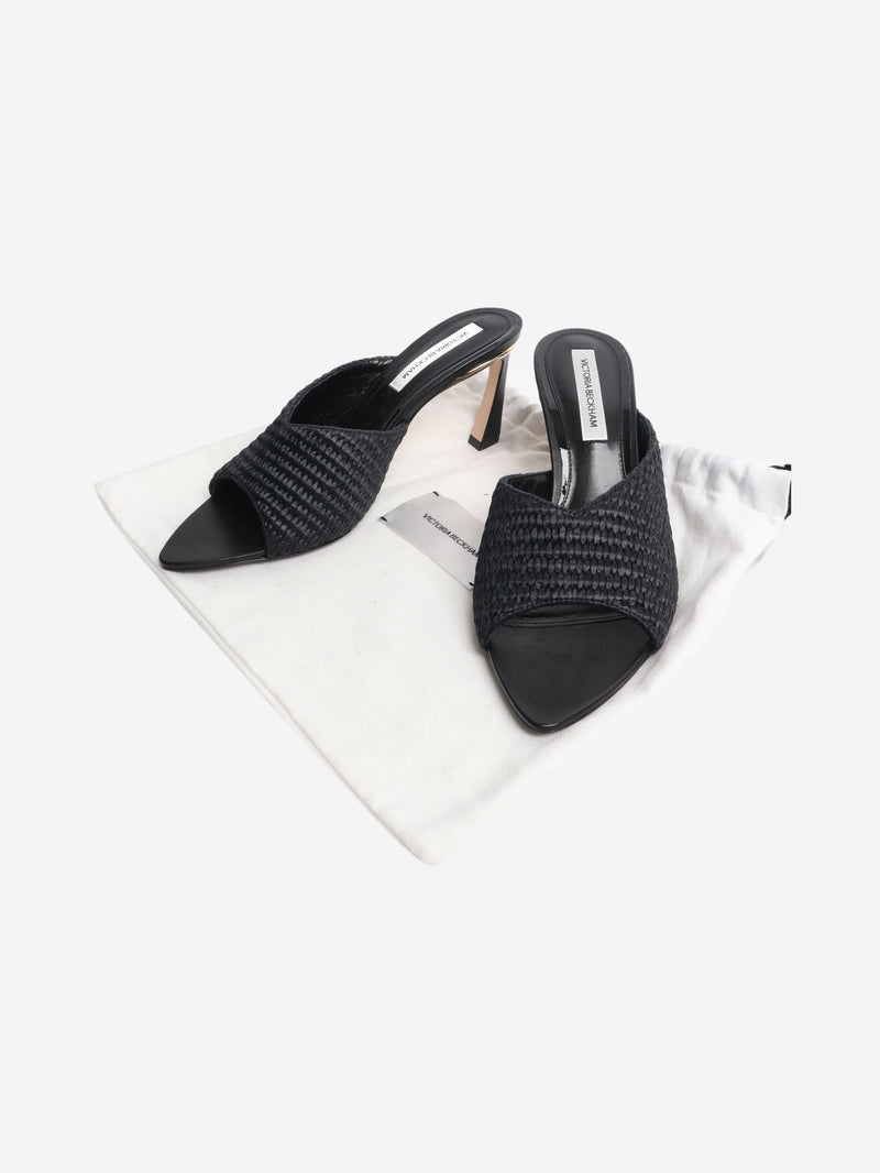 Navy raffia and leather mules - size EU 39