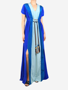 Peter Pilotto Teal tasseled colour-block maxi dress - size UK 8
