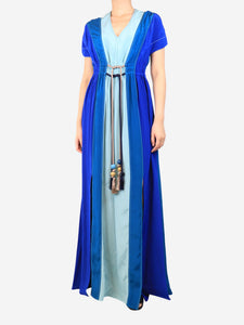 Peter Pilotto Teal tasseled colour-block maxi dress - size UK 8
