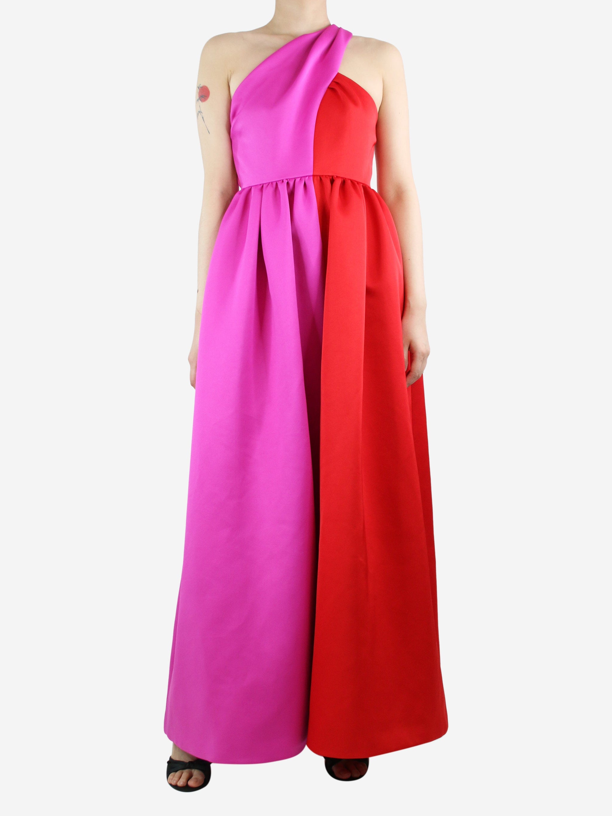 huishan-zhang-pre-owned-red-two-tone-halterneck-maxi-dress-size-uk-8