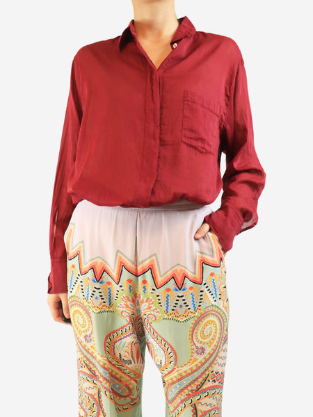 Burgundy cotton and silk blend shirt - size UK 12 product image