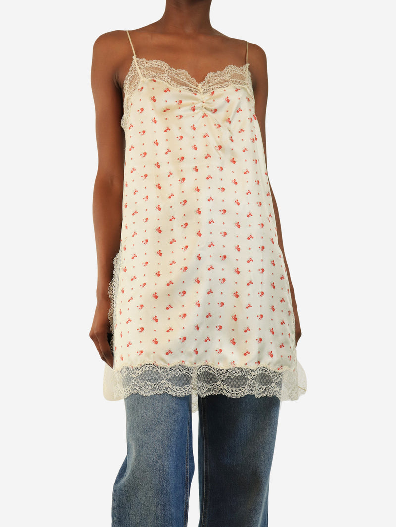 Cream floral lace silk top - size UK 8 Tops Gucci 