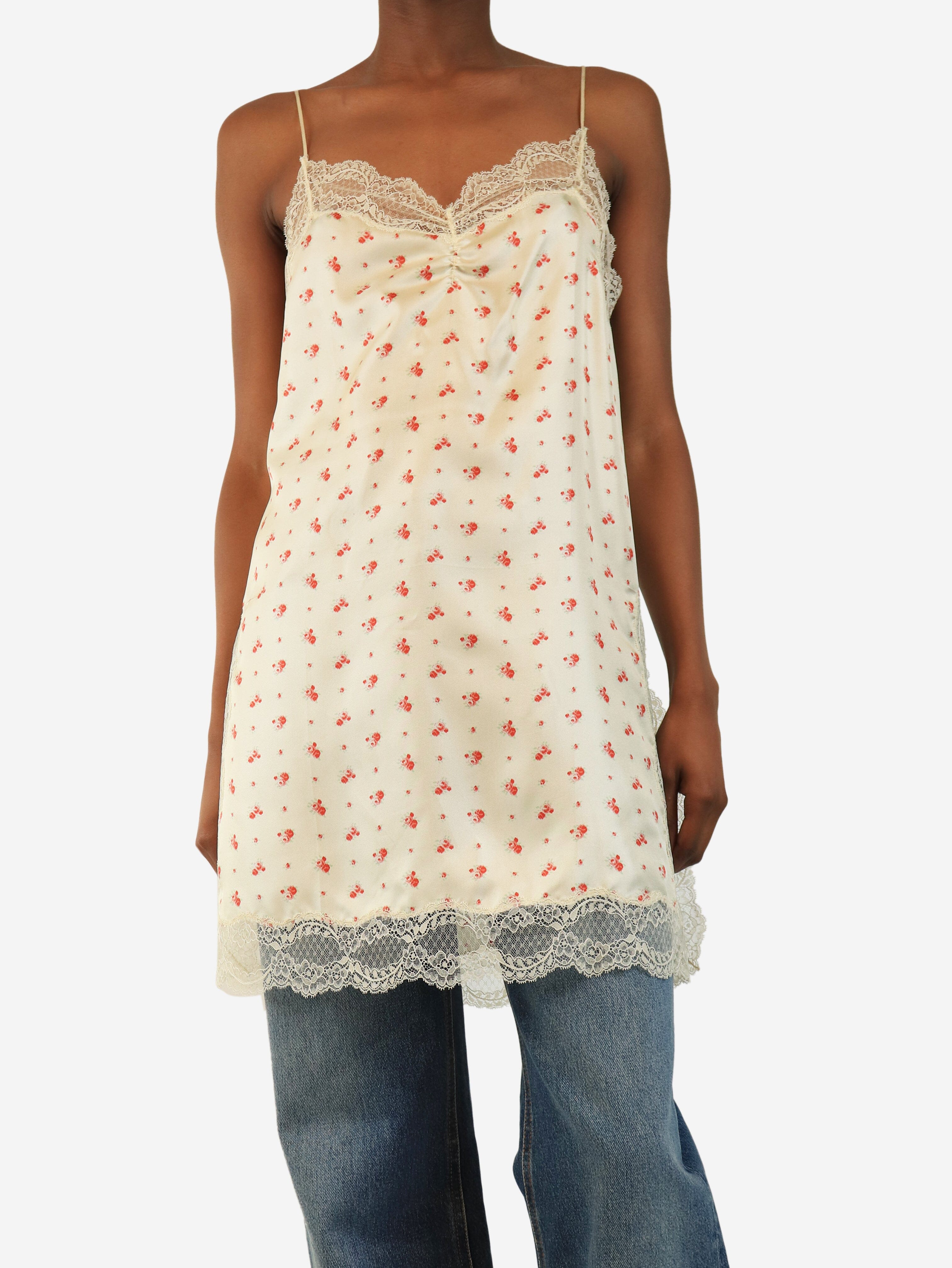 Cream floral lace silk top - size UK 8 Tops Gucci 