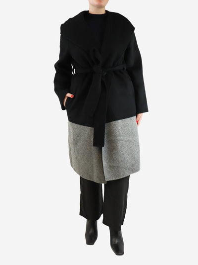 Black reversible wool belted coat - size UK 12