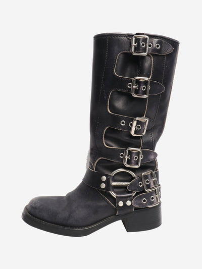 Black leather biker boots - size EU 38.5 Boots Miu Miu 