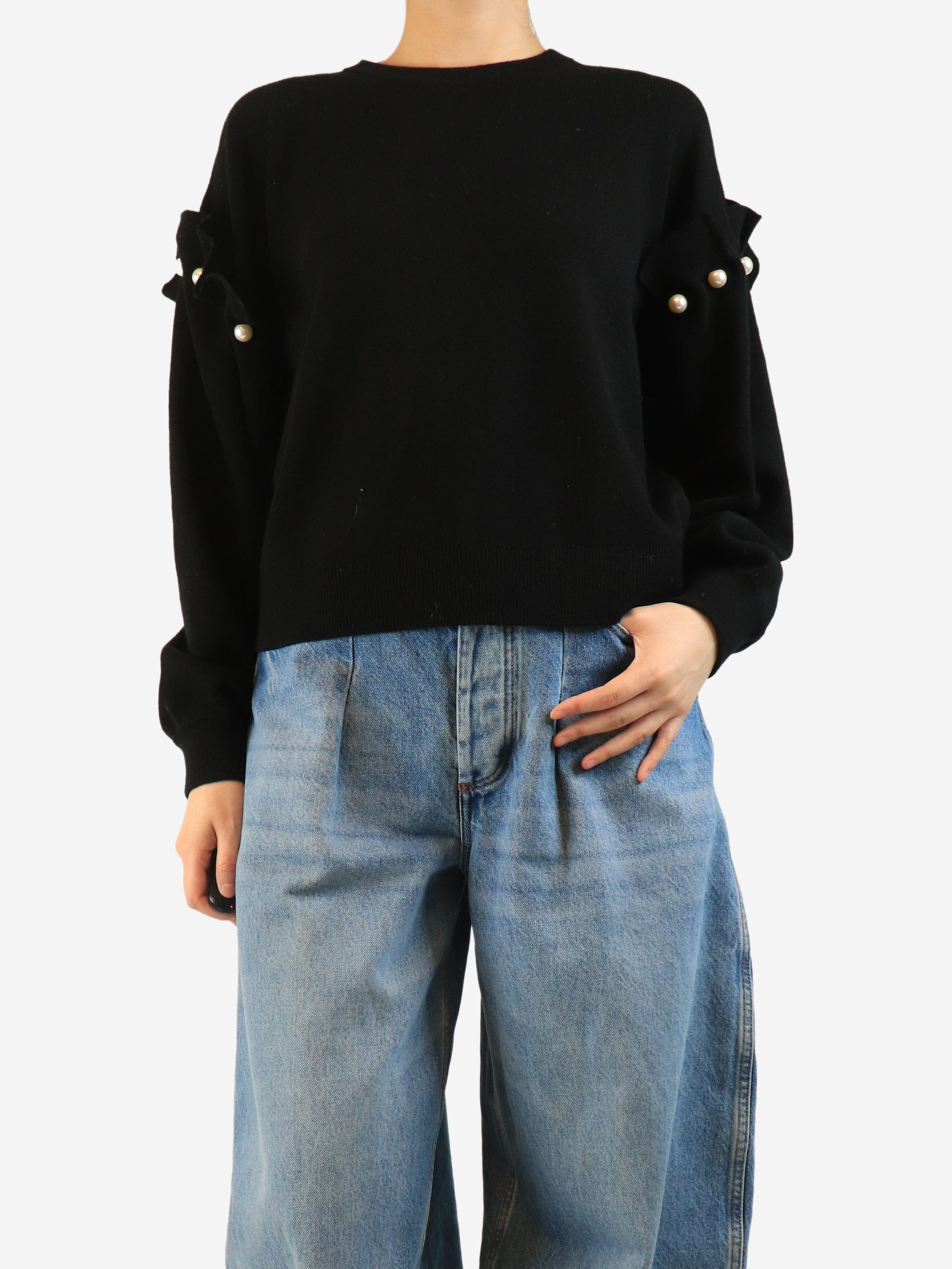 Black Yuki pearl-shoulder jumper - size S Knitwear AKYN 