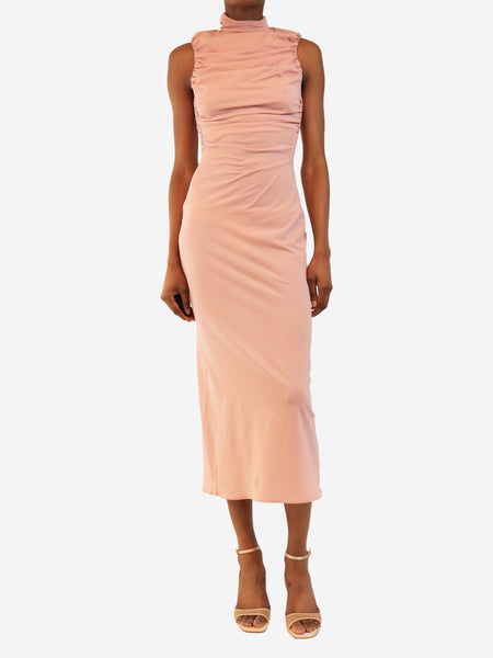 Pink sleeveless ruched midi dress - size UK 10 product image