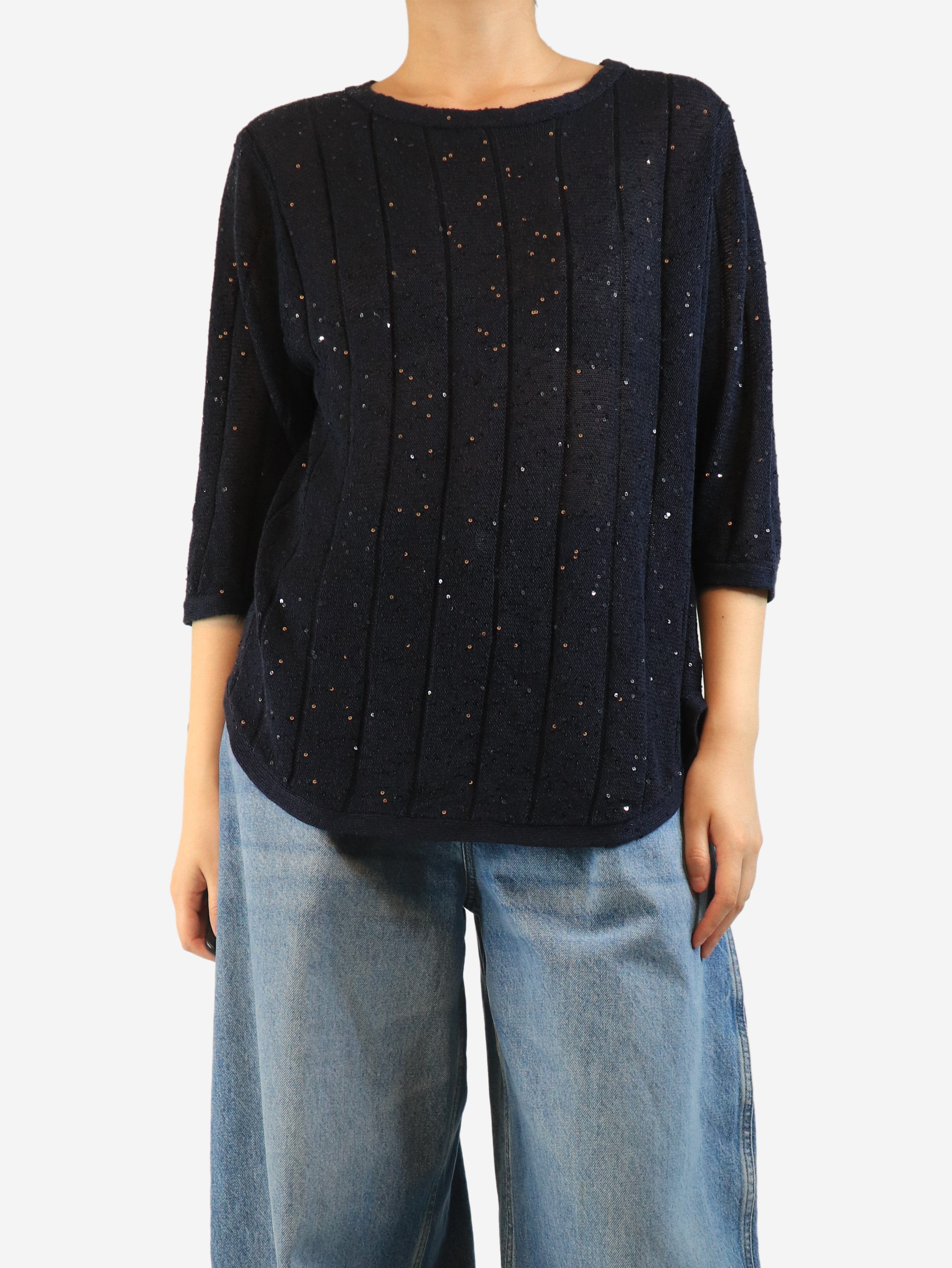 Navy sequin-embellished sweater - size M Knitwear Brunello Cucinelli 