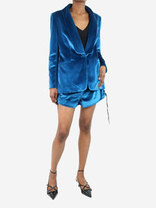 self-portrait Blue velvet blazer and shorts set - size S