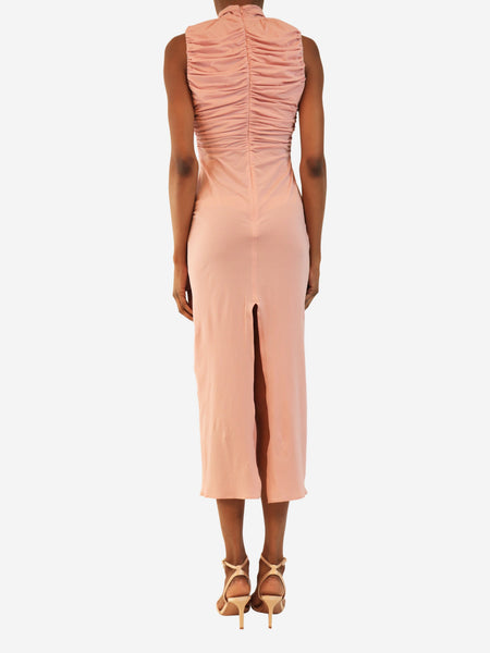 Pink sleeveless ruched midi dress - size UK 10 alternate image