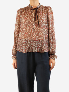 Brown paisley print silk blouse - size UK 10 Tops ME+EM 