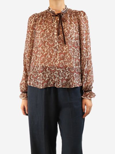 Brown paisley print silk blouse - size UK 10 Tops ME+EM 