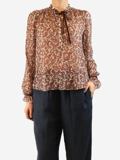 Brown paisley print silk blouse - size UK 10 Tops ME+EM 