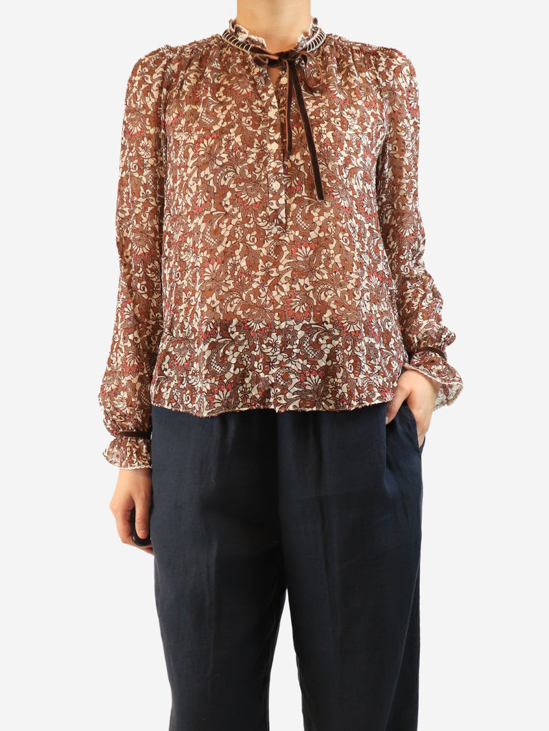 Brown paisley print silk blouse - size UK 10 Tops ME+EM 