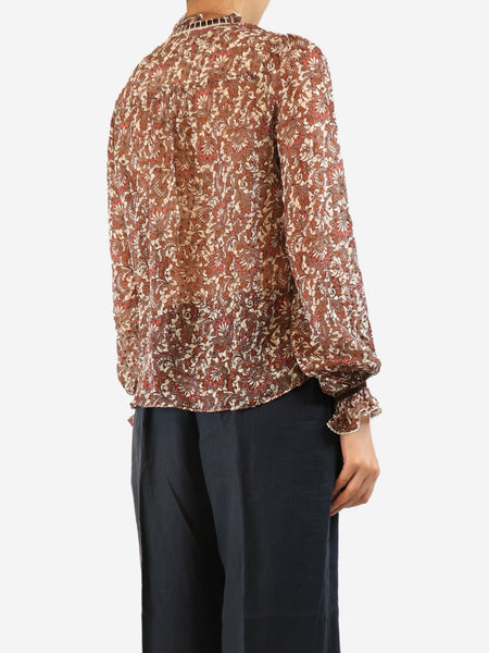 Brown paisley print silk blouse - size UK 10 alternate image