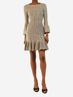 Black and white long sleeve knit mini dress - size UK 8
