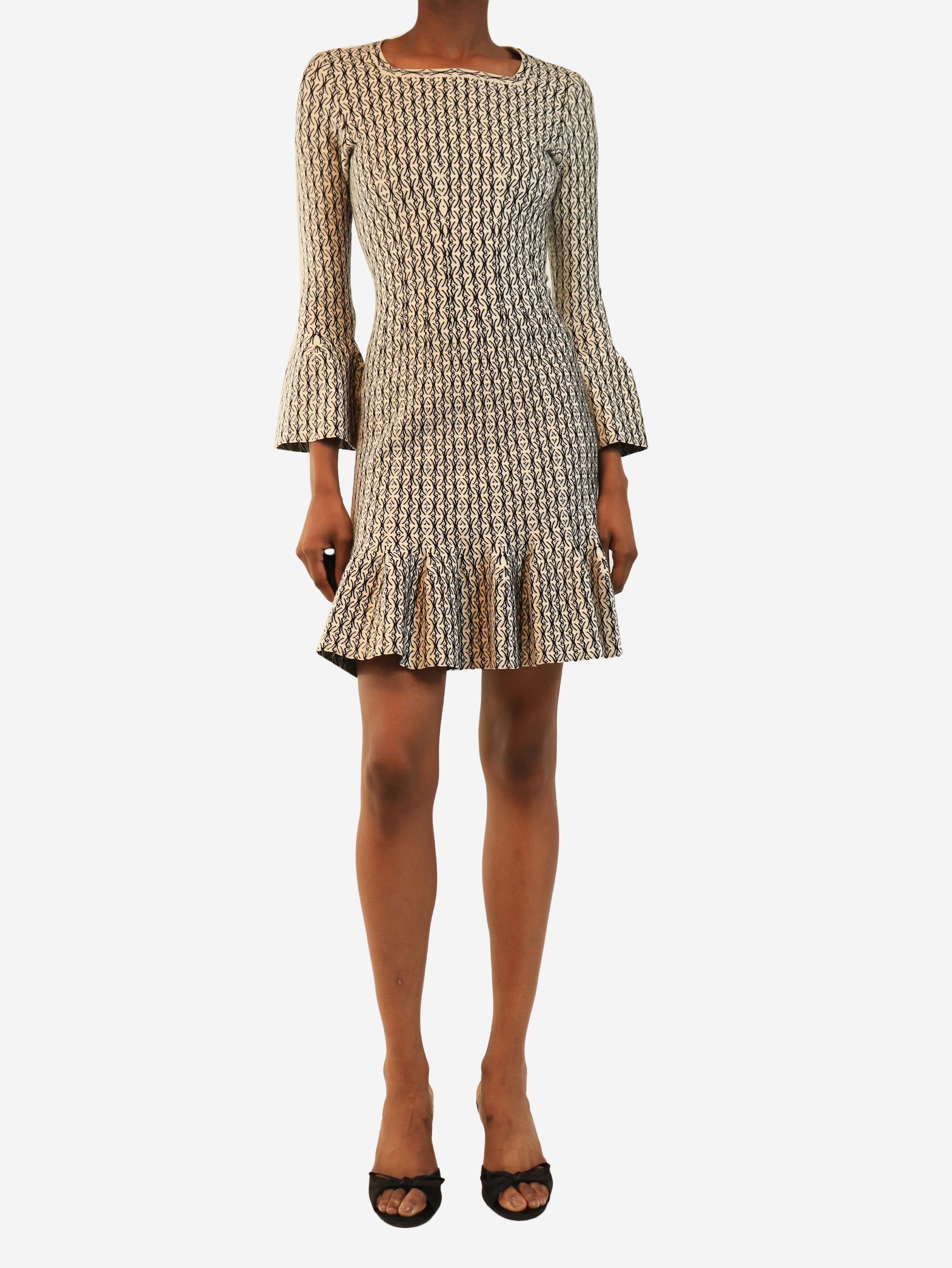 Black and white long sleeve knit mini dress - size UK 8