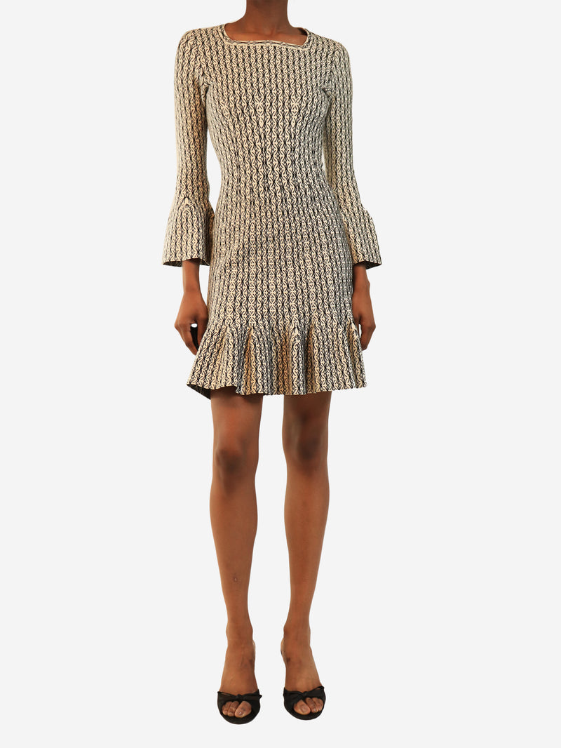 Black and white long sleeve knit mini dress - size UK 8