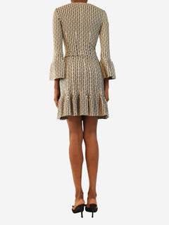 Black and white long sleeve knit mini dress - size UK 8