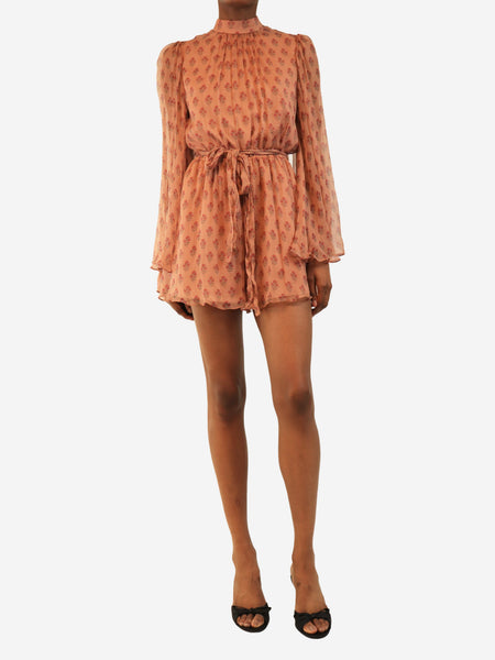 Dusty pink floral printed silk playsuit - size S product image