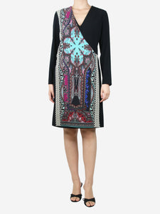 Etro Black paisley printed overlay midi dress - size UK 12