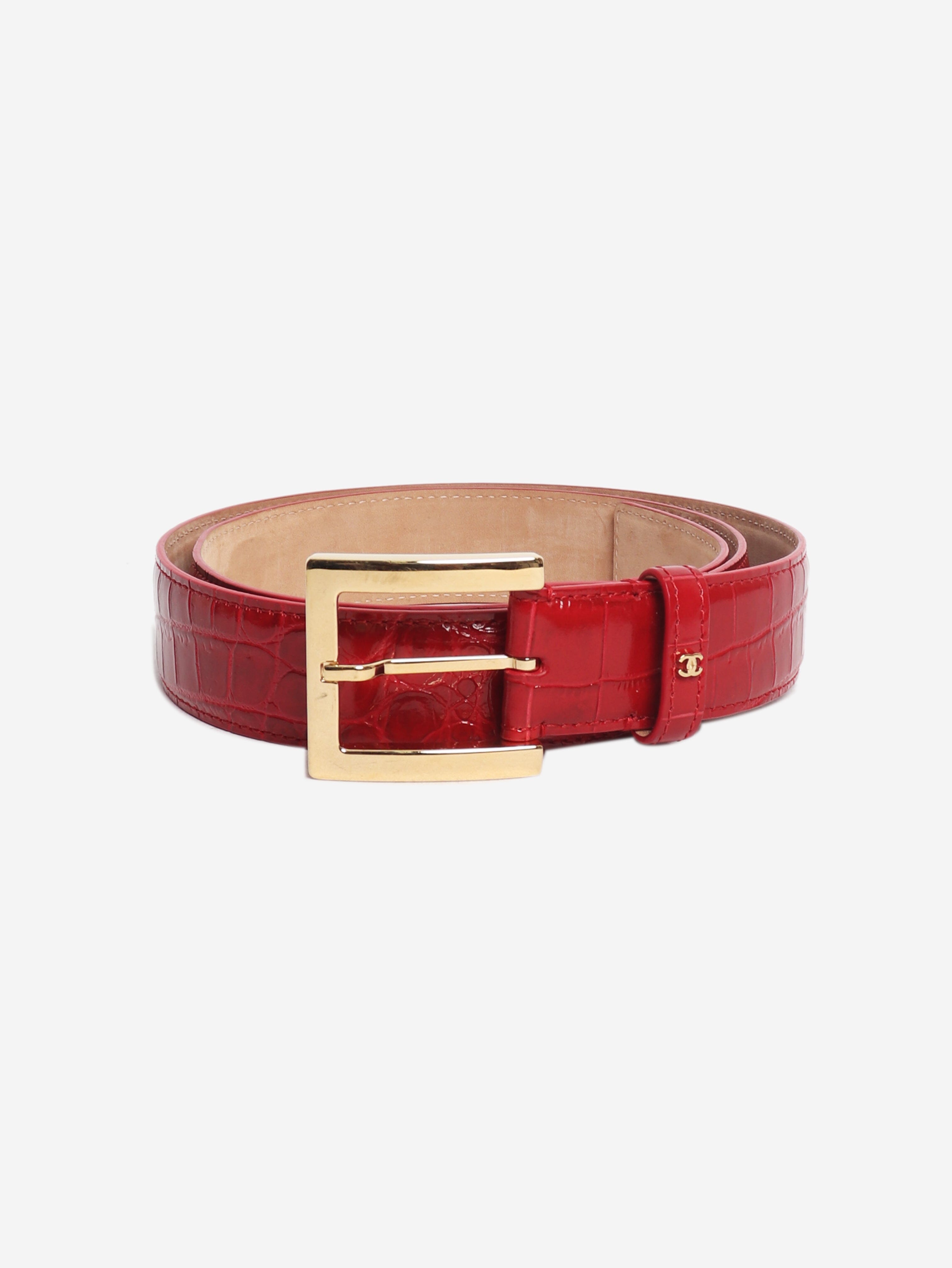 Red crocodile-embossed calfskin belt Belts Chanel 