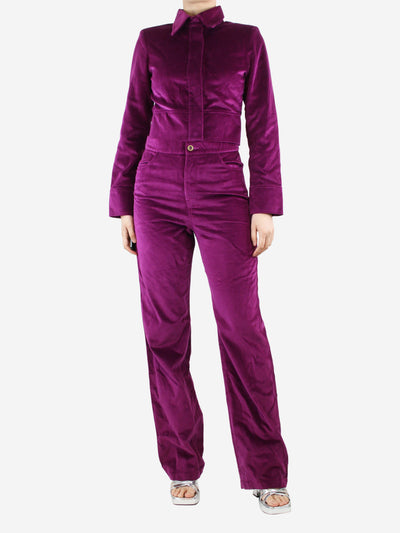 Purple velour cropped jacket and straight-leg trousers - size M Sets Wrong Generation 