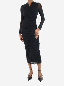 Diane Von Furstenberg Black zipped mesh ruched maxi dress - size S