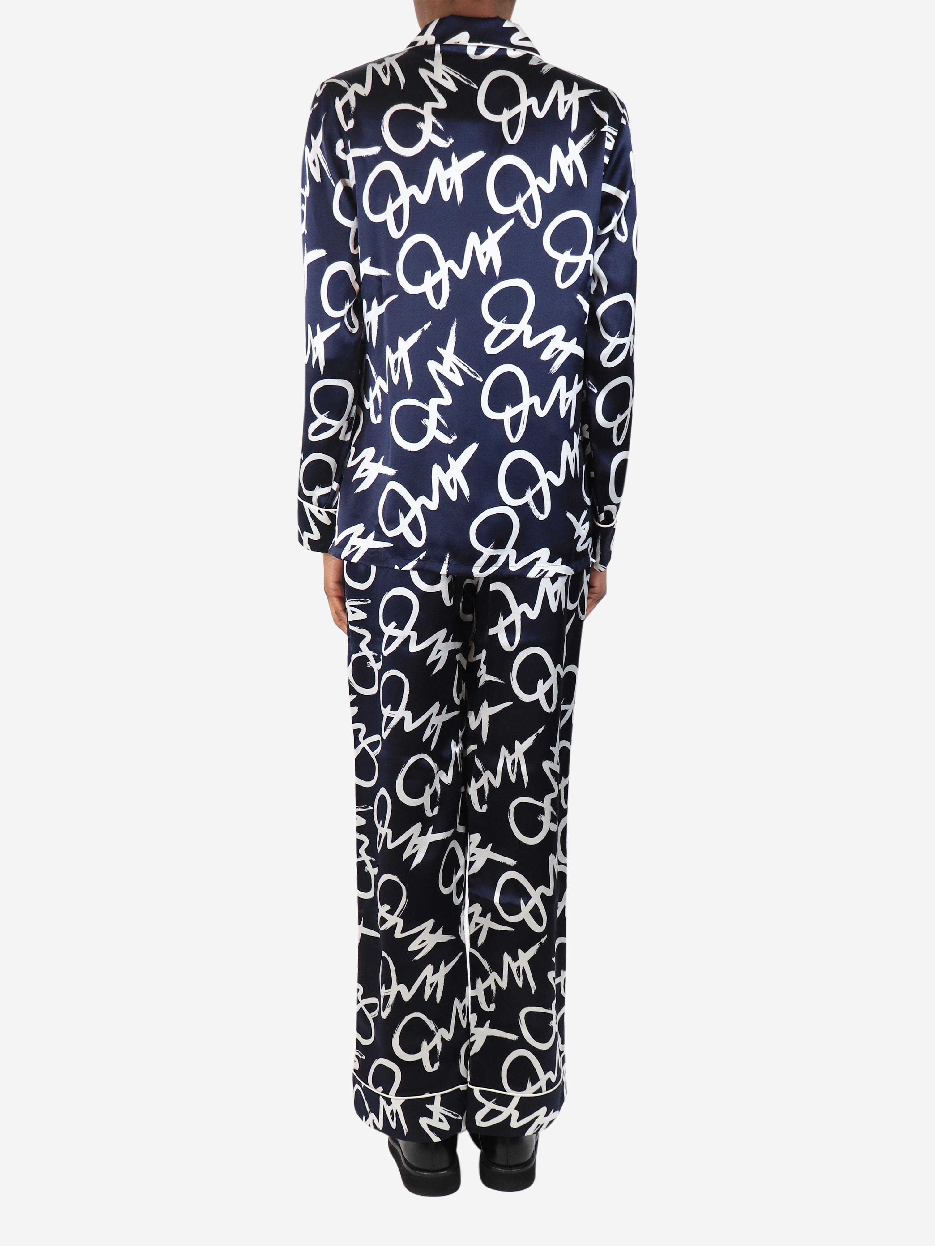 Navy and white silk pyjama set - size XS Sets Olivia Von Halle 