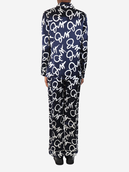 Navy and white silk pyjama set - size XS alternate image