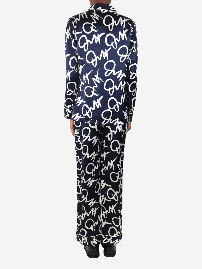 Navy and white silk pyjama set - size XS Sets Olivia Von Halle 