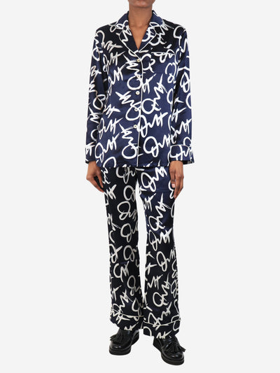 Navy and white silk pyjama set - size XS Sets Olivia Von Halle 